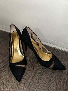 Thalia Sodi Black Pointed Cutout Stiletto Heels with Gold Insole